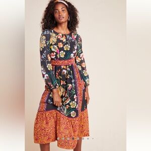 Anthropologie Adair Velvet Trimmed Floral Midi Dress Sz 6